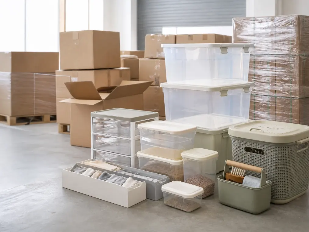 Household goods sourcing samples for a Malaysian wholesaler, including storage boxes, organizers and a laundry basket